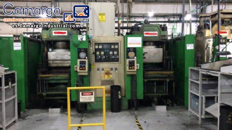 Prensa doble para vulcanizar piezas de caucho técnico, Pan Stone 200 toneladas Prensa doble para vulcanizar piezas de caucho técnico, Pan Stone 200 toneladas